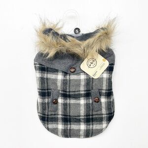 NEW Bond & Co Charcoal Gray Plaid Yoke Jacket / Fleece Dog Coat